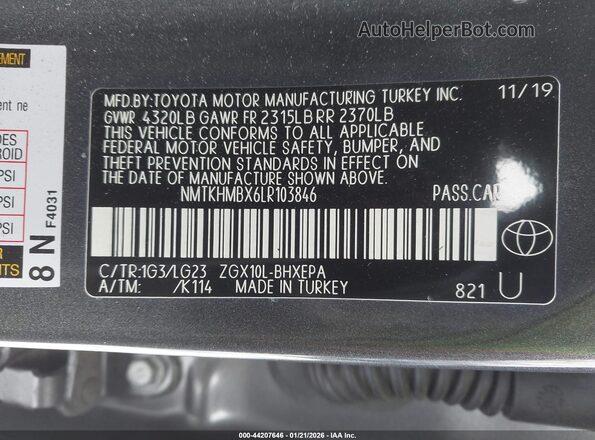 NMTKHMBX6LR103846 2020 TOYOTA LIMITED Pewter Вид подкапотного пространства