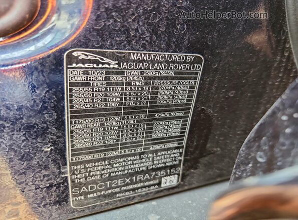 SADCT2EX1RA735152 2024 JAGUAR F-PACE Blue VIN sticker view
