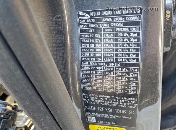 SADF12FX9L1006194 2020 JAGUAR E-PACE Gray Vista del compartimento del motor