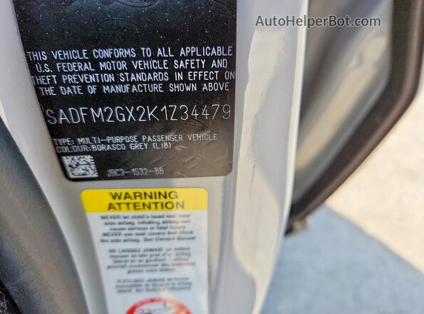 SADFM2GX2K1Z34479 2019 JAGUAR E-PACE Silver VIN sticker view