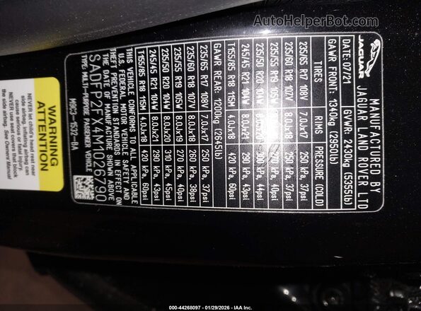 SADFP2FX4M1026790 2021 JAGUAR E-PACE Black Engine compartment view