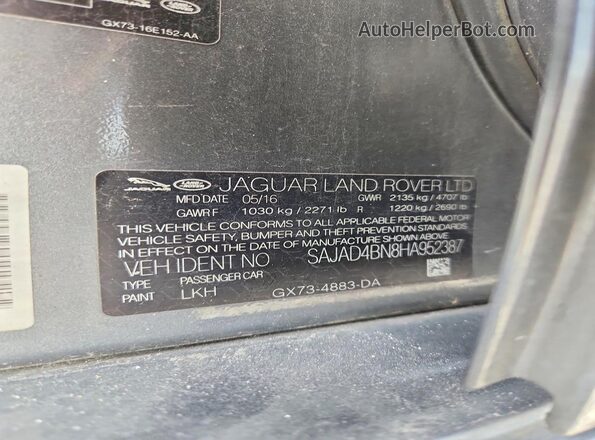SAJAD4BN8HA952387 2017 JAGUAR XF Серый Вид подкапотного пространства