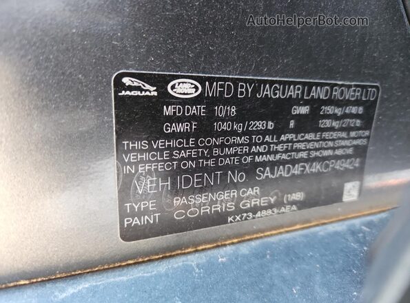 SAJAD4FX4KCP49424 2019 JAGUAR XF Gray ძრავის განყოფილების ხედი