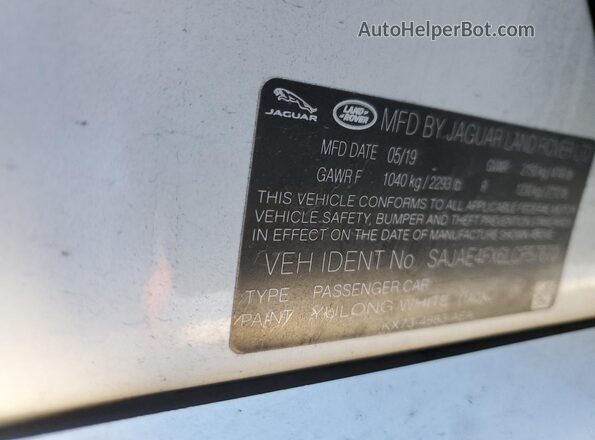 SAJAE4FX6LCP57670 2020 JAGUAR XF White Vista de la etiqueta del VIN