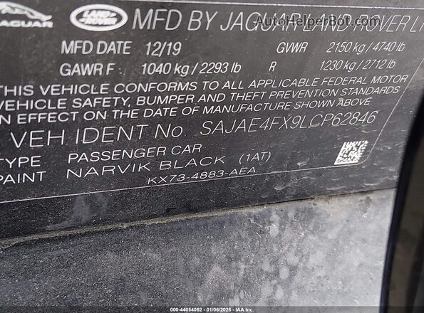 SAJAE4FX9LCP62846 2020 JAGUAR XF Black 