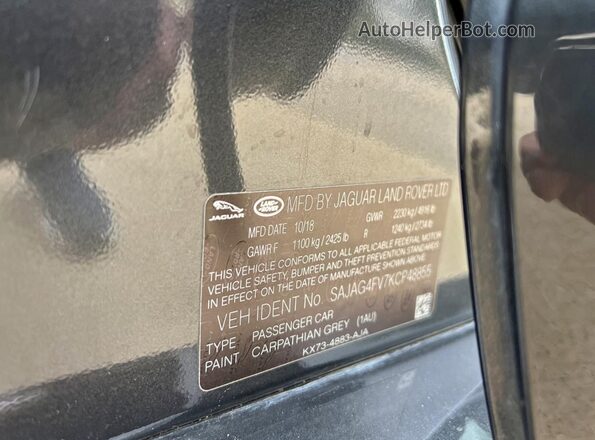 SAJAG4FV7KCP48855 2019 JAGUAR XF Gray Rear seats view