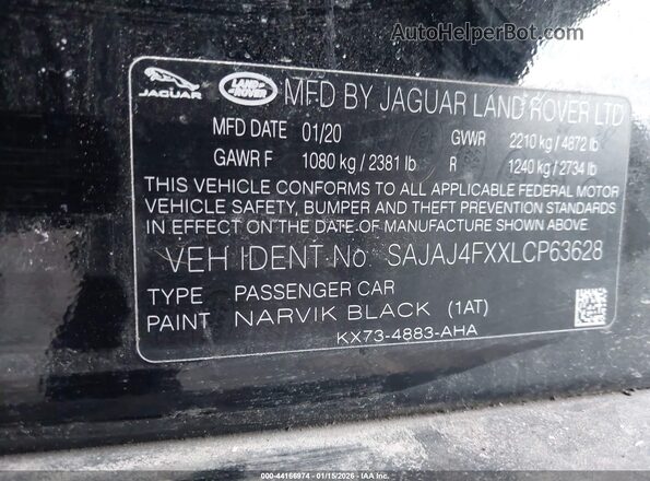 SAJAJ4FXXLCP63628 2020 JAGUAR XF Black 