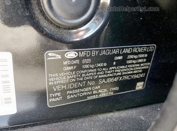 SAJB64FX7RCY94241 2024 JAGUAR XF Black Vista de la etiqueta del VIN