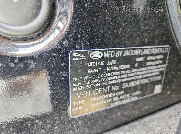 SAJBD4FX0KCY79186 2019 JAGUAR XF Black Widok naklejki z numerem VIN