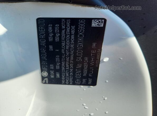 SAJDD1GX1KCK59906 2019 JAGUAR F-TYPE White Widok naklejki z numerem VIN