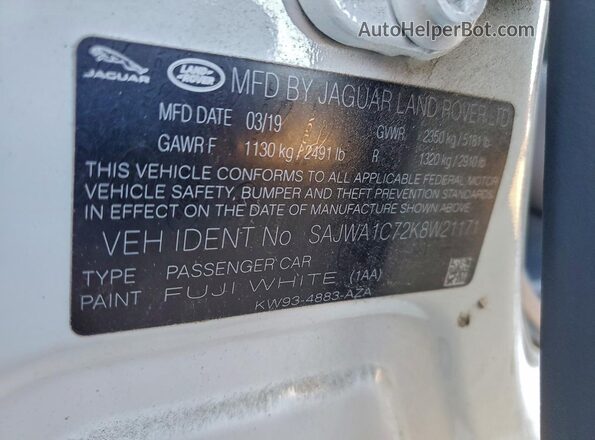 SAJWA1C72K8W21171 2019 JAGUAR XJ White Vista del compartimento del motor