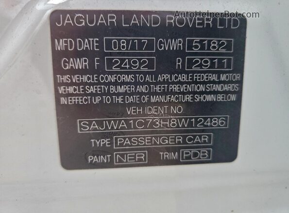 SAJWA1C73H8W12486 2017 JAGUAR XJ White სალონის 360-გრადუსიანი ხედი