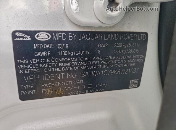 SAJWA1C79K8W21037 2019 JAGUAR XJ White Вид підкапотного простору