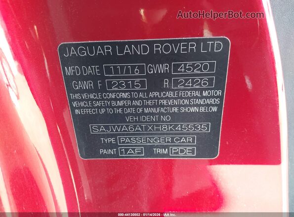 SAJWA6ATXH8K45535 2017 JAGUAR F-TYPE Maroon ძრავის განყოფილების ხედი