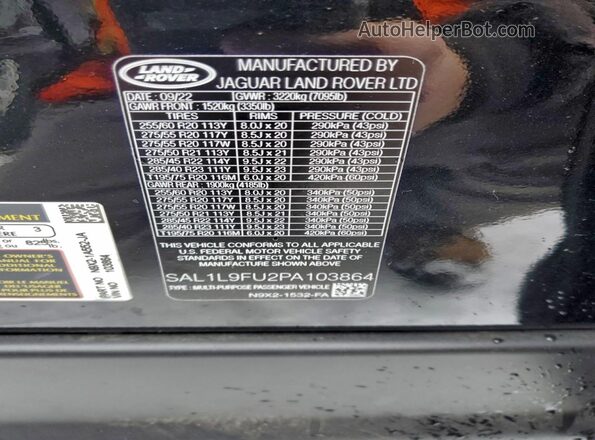 SAL1L9FU2PA103864 2023 LAND ROVER RANGE Black VIN կոդի պիտակի տեսք