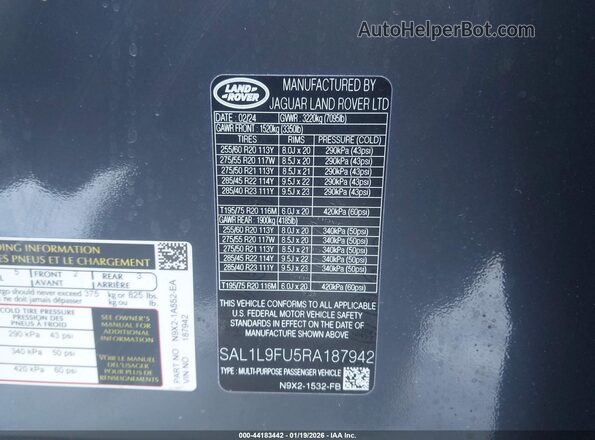 SAL1L9FU5RA187942 2024 LAND ROVER RANGE ROVER SPORT Dark Blue Vista del compartimento del motor