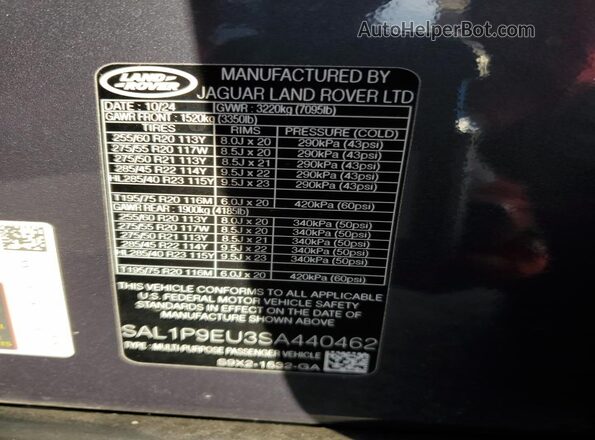 SAL1P9EU3SA440462 2025 LAND ROVER RANGE Gray 360 interior view
