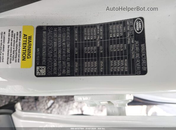 SALCJ2FX3MH903236 2021 LAND ROVER DISCOVERY SPORT White Շարժիչի բաժամունքի տեսք