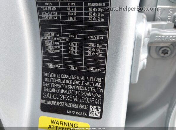 SALCJ2FX5MH902640 2021 LAND ROVER DISCOVERY SPORT Gray ძრავის განყოფილების ხედი
