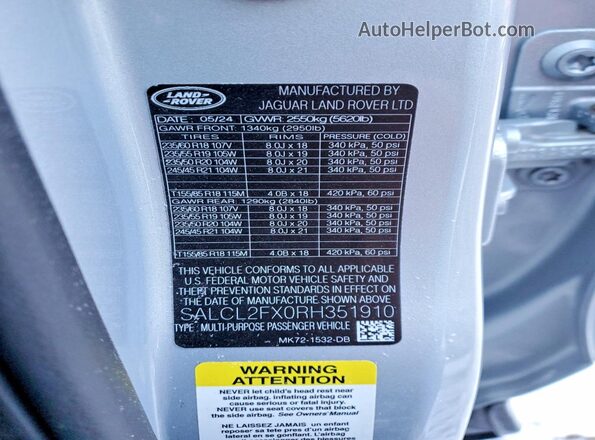 SALCL2FX0RH351910 2024 LAND ROVER DISCOVERY Silver Widok komory silnika