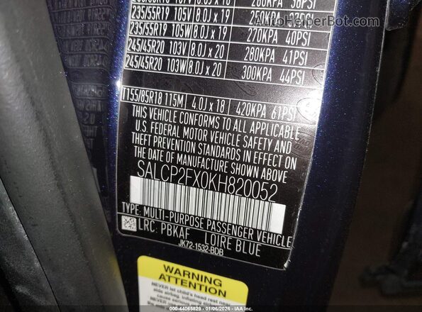 SALCP2FX0KH820052 2019 LAND ROVER DISCOVERY SPORT Blue Widok komory silnika