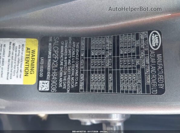 SALCP2FX2LH849036 2020 LAND ROVER DISCOVERY SPORT Gray Engine compartment view