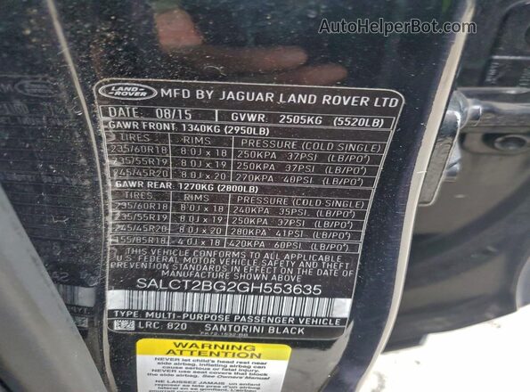 SALCT2BG2GH553635 2016 LAND ROVER DISCOVERY Black VIN sticker view