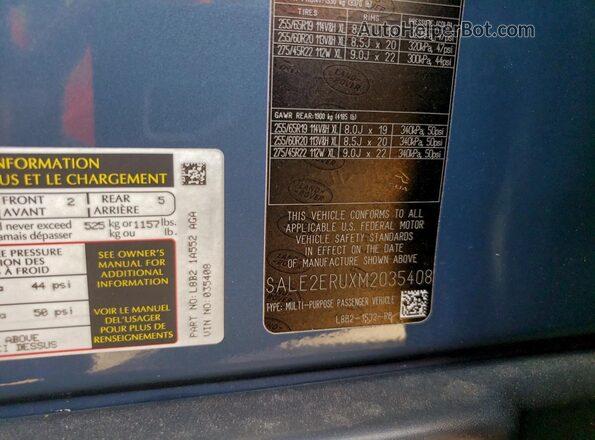 SALE2ERUXM2035408 2021 LAND ROVER DEFENDER Teal სალონის 360-გრადუსიანი ხედი