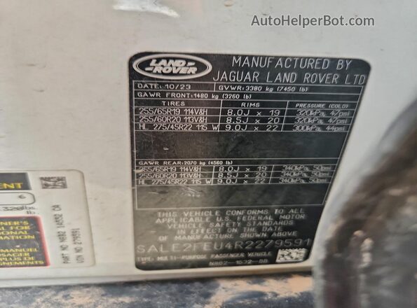 SALE2FEU4R2279591 2024 LAND ROVER DEFENDER White სალონის 360-გრადუსიანი ხედი