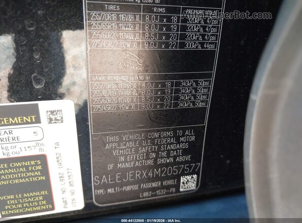SALEJERX4M2057577 2021 LAND ROVER DEFENDER Black Вид підкапотного простору