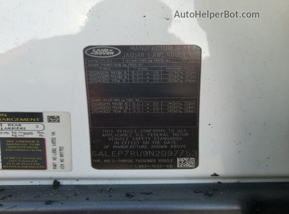 SALEP7RU9N2097753 2022 LAND ROVER DEFENDER White 