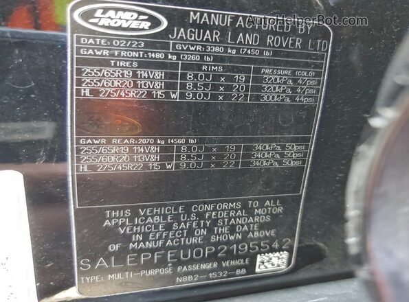 SALEPFEU0P2195542 2023 LAND ROVER DEFENDER Black Панорамний вид салону 360°
