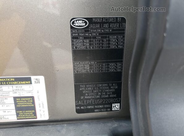 SALEPFEU5P2208057 2023 LAND ROVER DEFENDER Silver VIN կոդի պիտակի տեսք