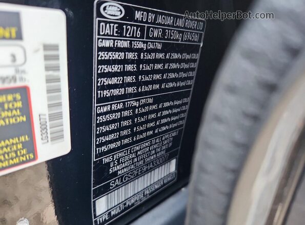 SALGS2FE9HA330077 2017 LAND ROVER RANGE Black ძრავის განყოფილების ხედი