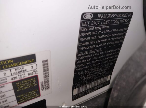 SALGS2FE9HA372720 2017 LAND ROVER RANGE ROVER White Widok komory silnika