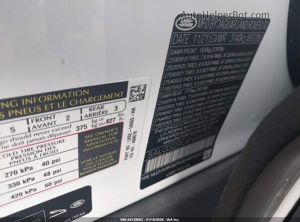 SALGS2RU6NA468576 2022 LAND ROVER RANGE ROVER White Շարժիչի բաժամունքի տեսք
