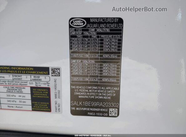 SALK1BE99RA203302 2024 LAND ROVER RANGE ROVER White ძრავის განყოფილების ხედი