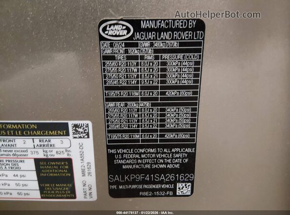 SALKP9F41SA261629 2025 LAND ROVER RANGE ROVER Champagne Vista del compartimento del motor
