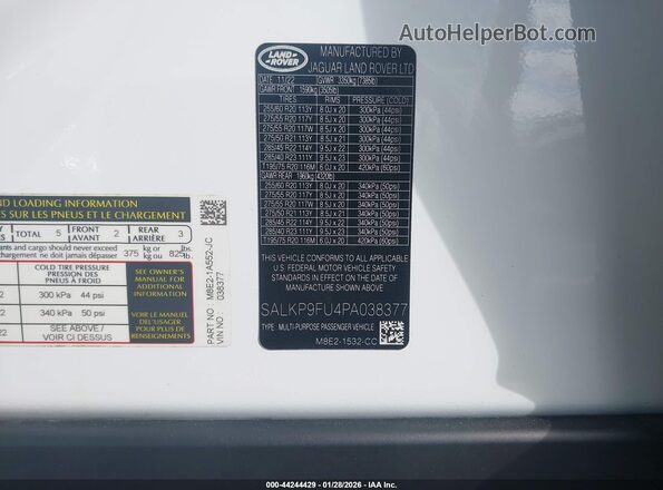 SALKP9FU4PA038377 2023 LAND ROVER RANGE ROVER White Вид підкапотного простору