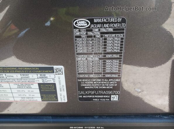 SALKP9FU7RA096700 2024 LAND ROVER RANGE ROVER Brown Widok komory silnika