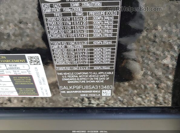 SALKP9FU8SA313483 2025 LAND ROVER RANGE ROVER Черный Вид подкапотного пространства