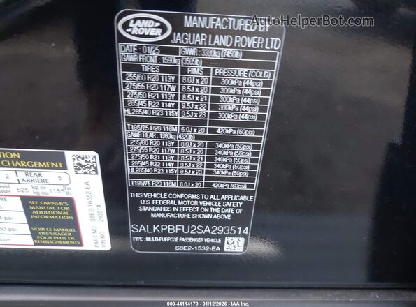 SALKPBFU2SA293514 2025 LAND ROVER RANGE ROVER Gray Vista del compartimento del motor