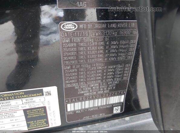 SALRG2RV0L2427676 2020 LAND ROVER DISCOVERY Black Շարժիչի բաժամունքի տեսք