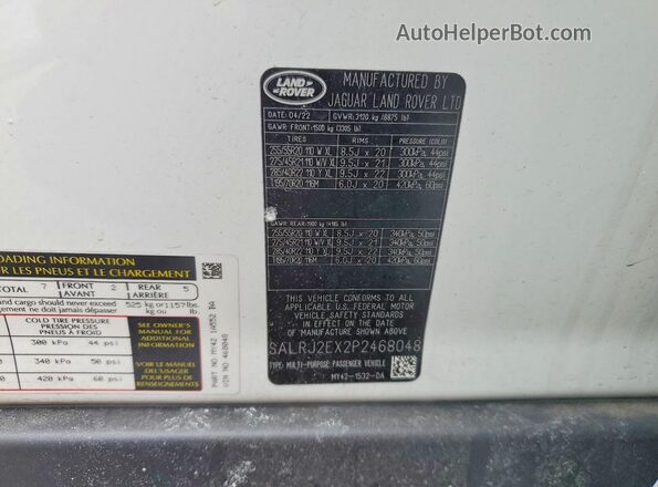 SALRJ2EX2P2468048 2023 LAND ROVER DISCOVERY White Widok naklejki z numerem VIN