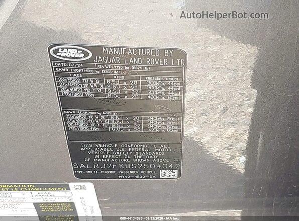 SALRJ2FX8S2504042 2025 LAND ROVER DISCOVERY Gray Widok komory silnika