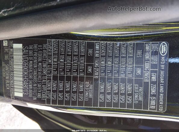 SALVD2RX0KH348013 2019 LAND ROVER RANGE ROVER EVOQUE Black Engine compartment view