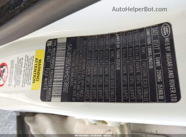 SALVP2BG1HH213892 2017 LAND ROVER RANGE ROVER EVOQUE White 