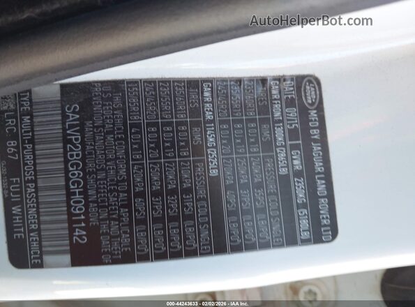 SALVP2BG6GH091142 2016 LAND ROVER RANGE ROVER EVOQUE Белый Вид подкапотного пространства
