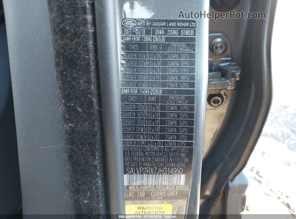 SALVP2RX7JH314950 2018 LAND ROVER RANGE ROVER EVOQUE Серый Вид подкапотного пространства