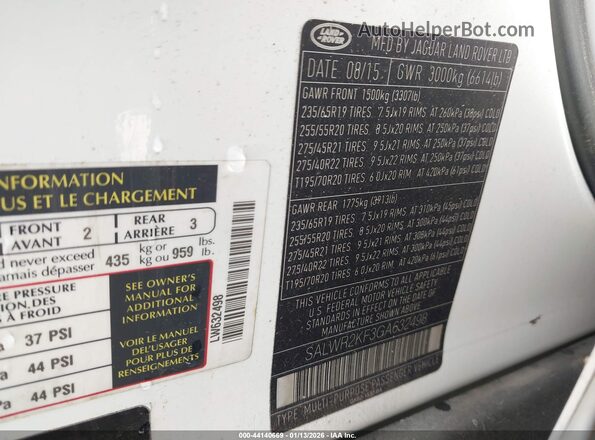 SALWR2KF3GA632498 2016 LAND ROVER RANGE ROVER SPORT White Շարժիչի բաժամունքի տեսք